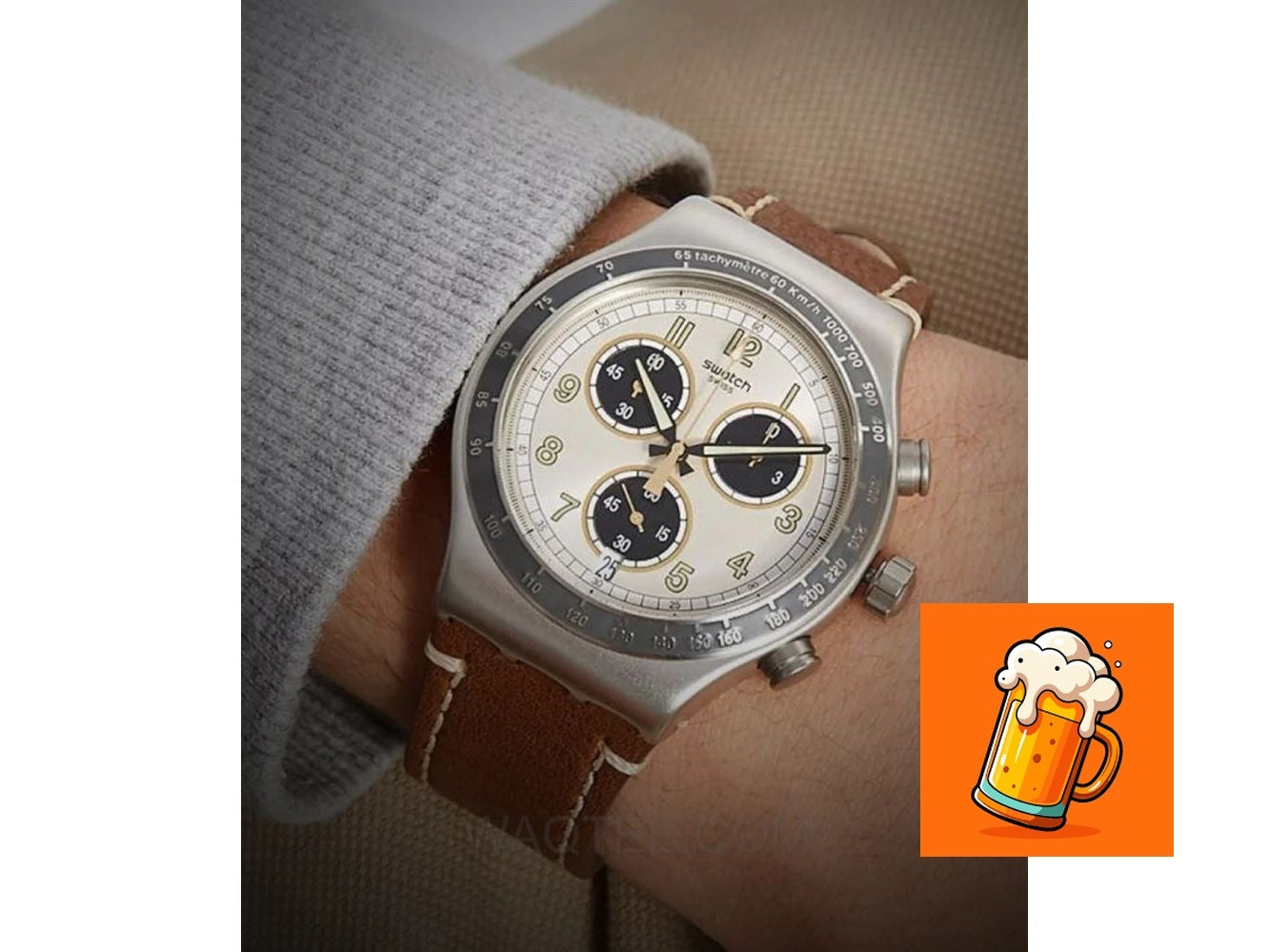 Swatch Rhum Brown Leather Silver Dial Chronograph For Girl